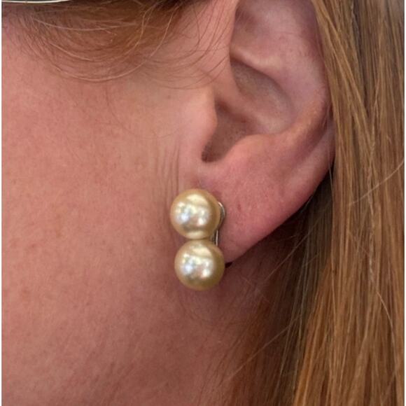 Antique Edwardian  Art Deco Vintage silver double pearl drop screwback earrings - Picture 2 of 10